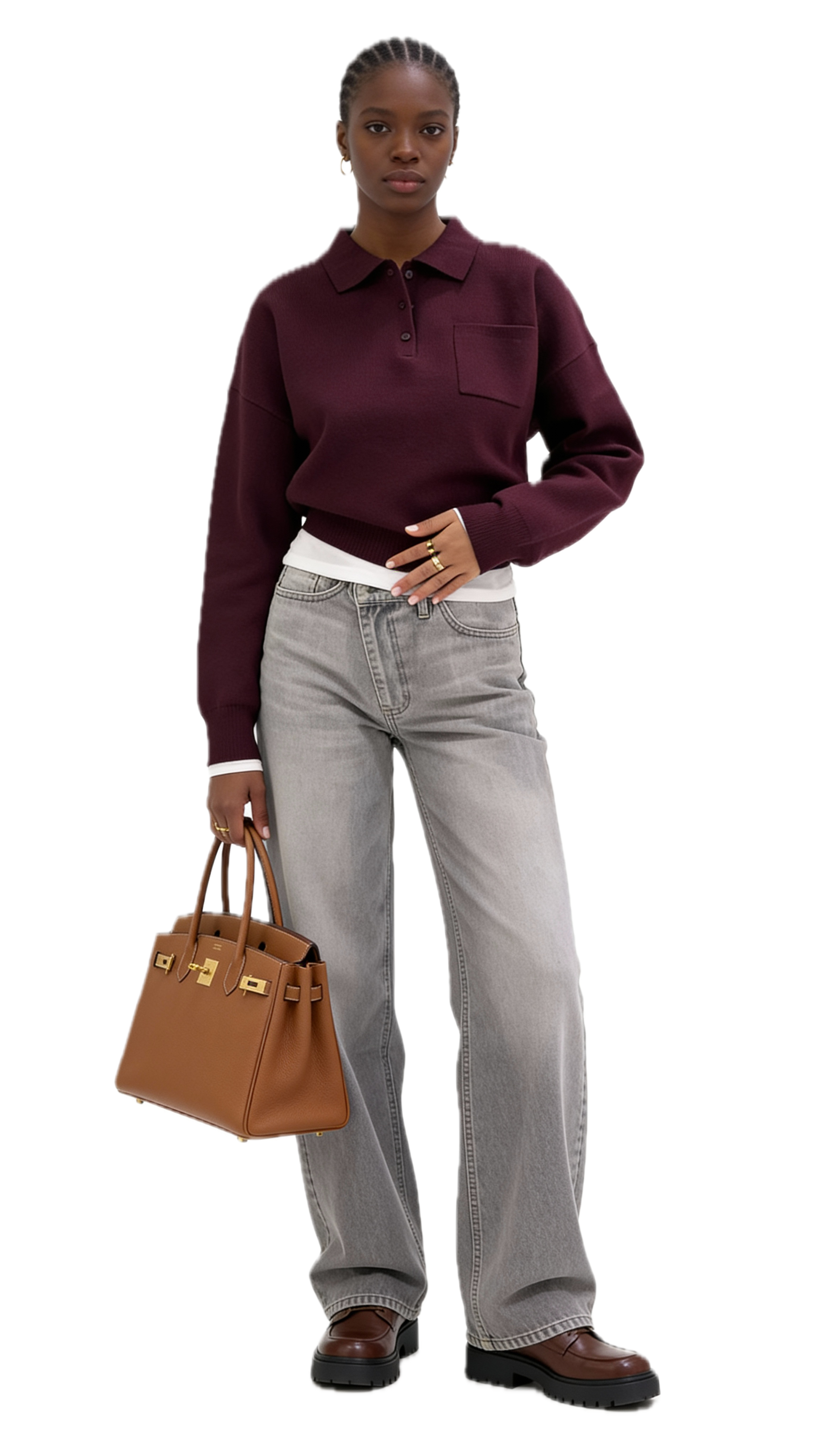 Wine Red Lapel Collar