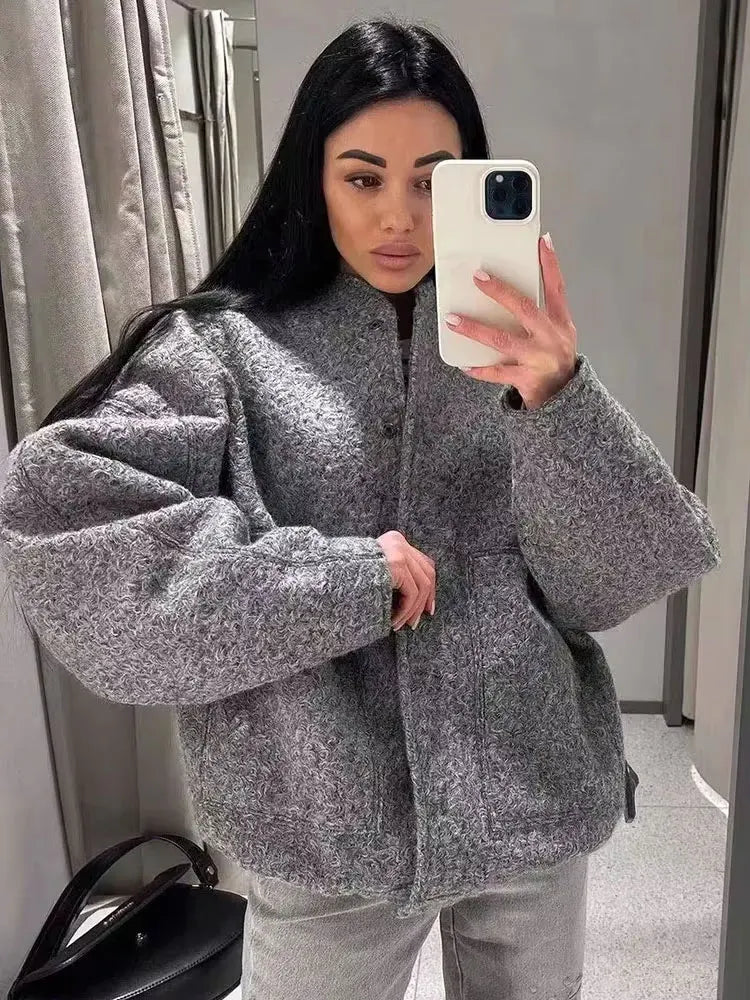 Pockets Oversized Bomber Jacket