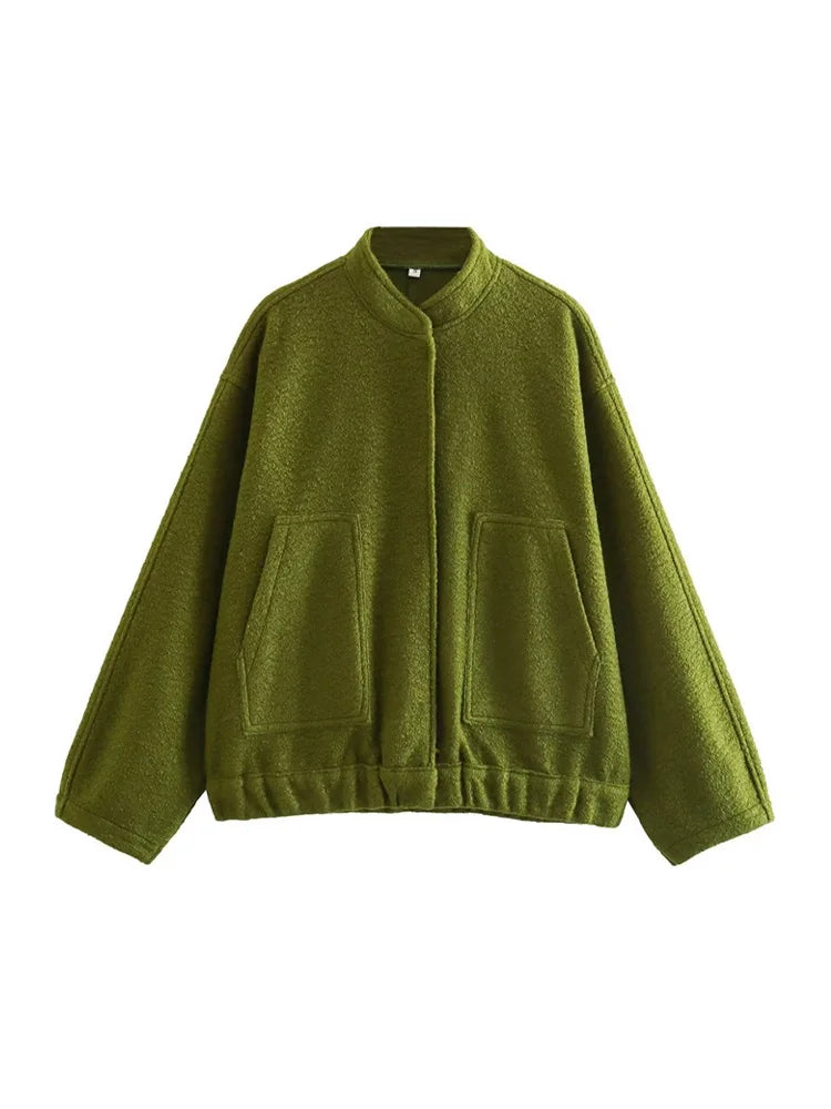 Pockets Oversized Bomber Jacket