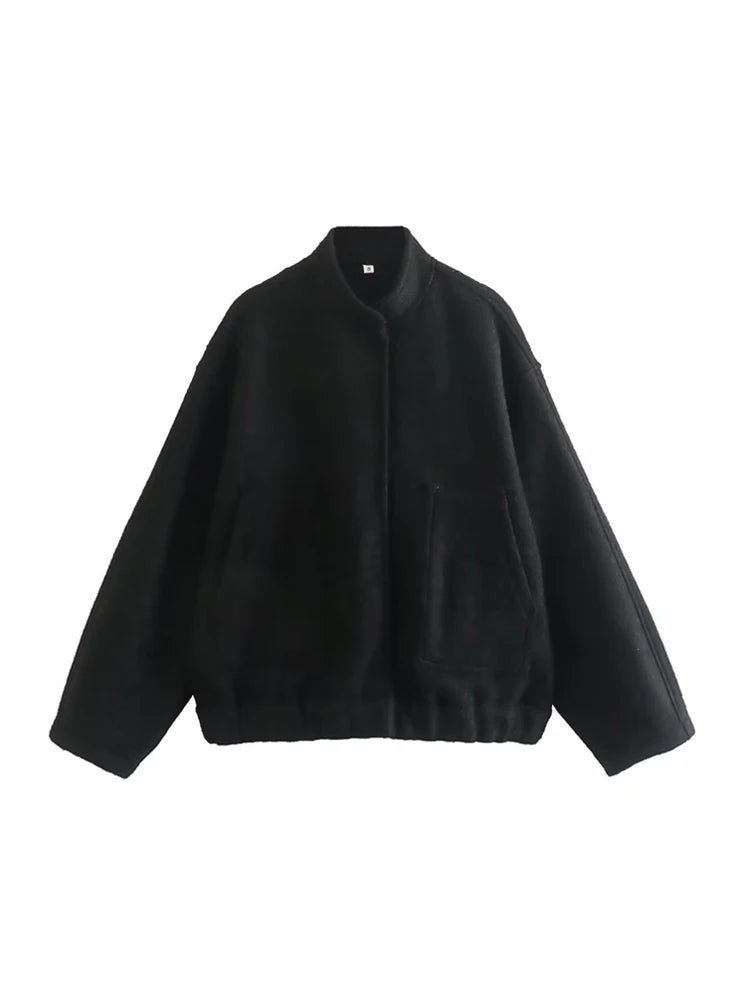 Pockets Oversized Bomber Jacket