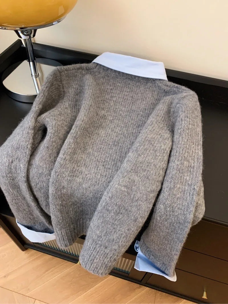 Fake Two Shirts Collar Sweater