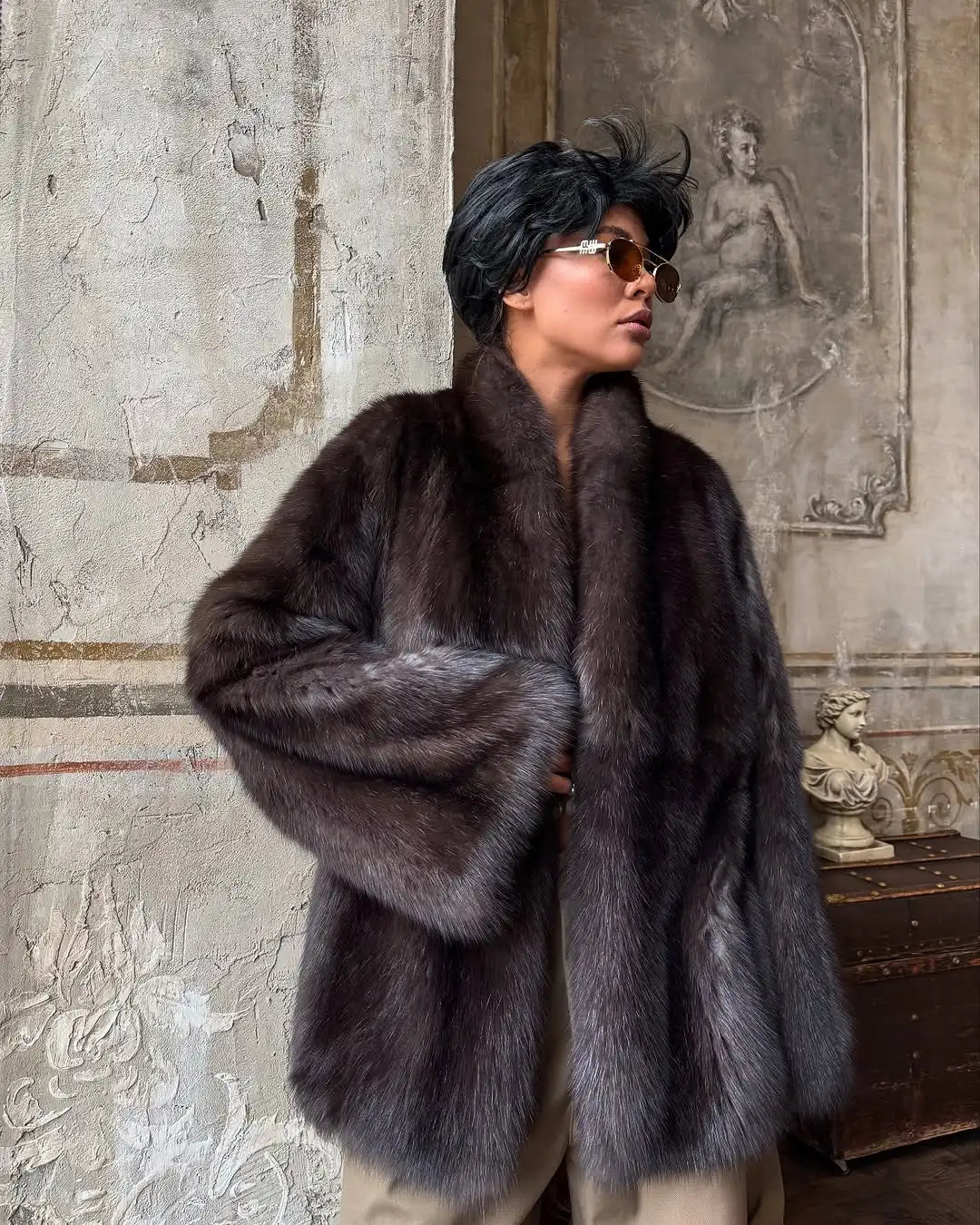 Brown Medium-length Fur Coat