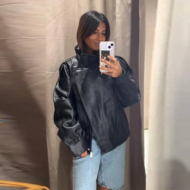 Vintage PU Leather Bomber Jackets 2