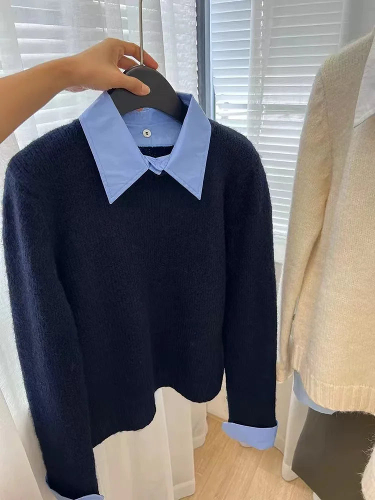Fake Two Shirts Collar Sweater