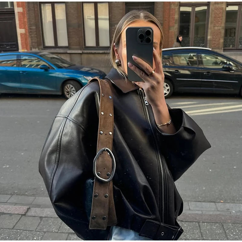 Vintage PU Leather Bomber Jackets 2