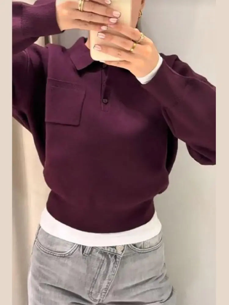 Wine Red Lapel Collar