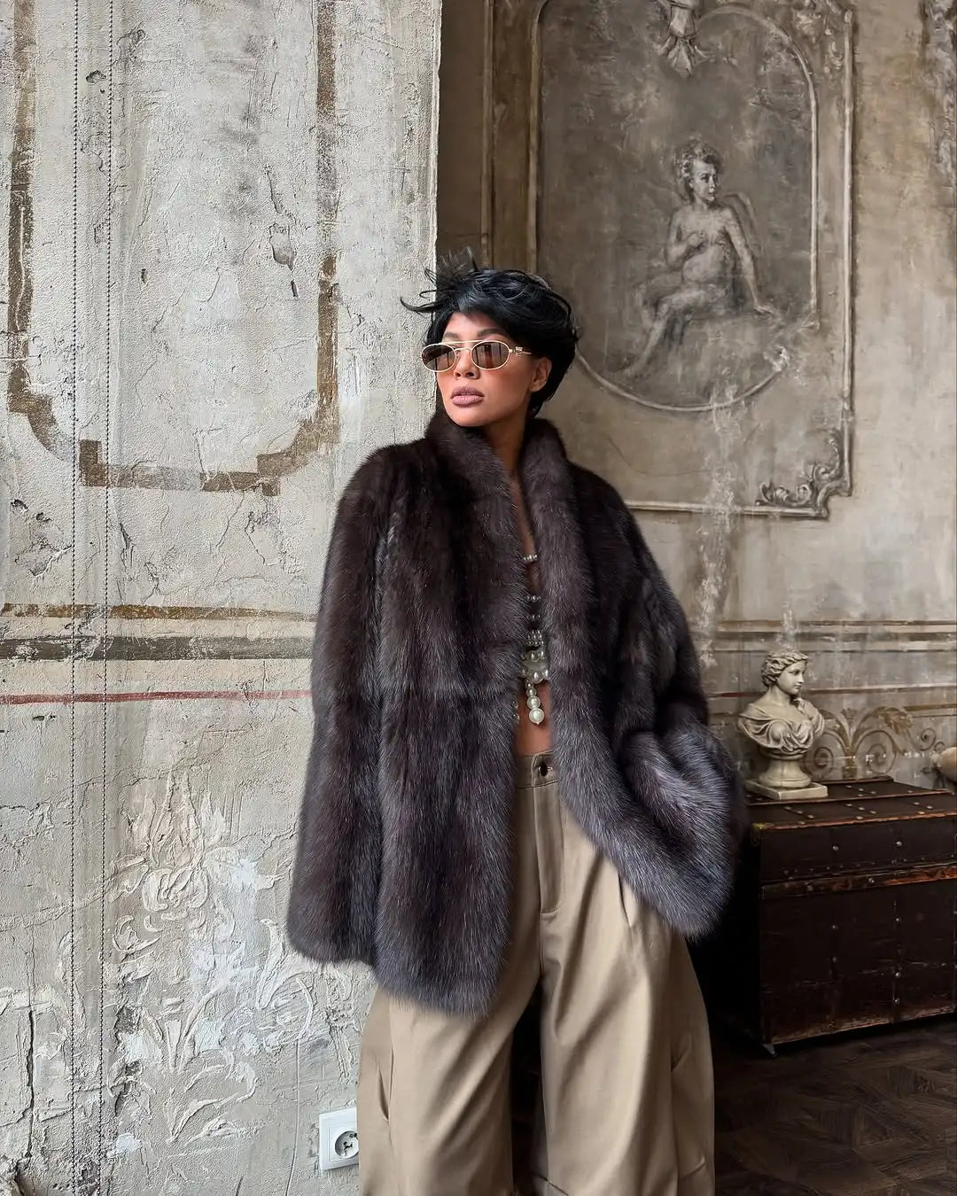 Brown Medium-length Fur Coat