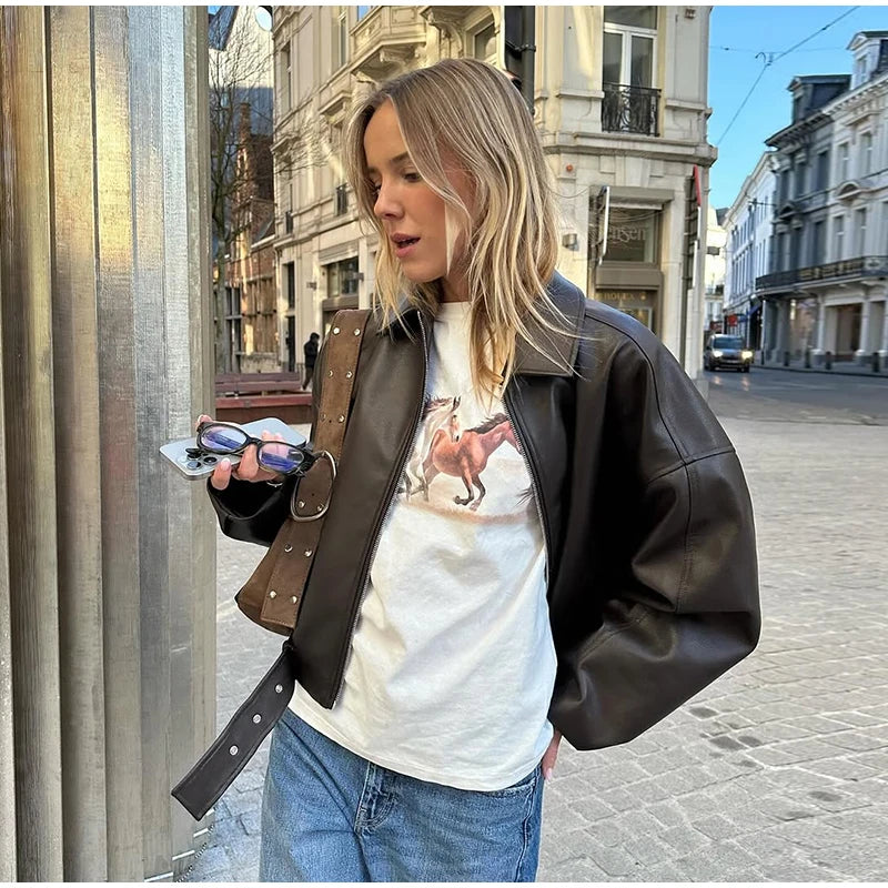 Vintage PU Leather Bomber Jackets 2