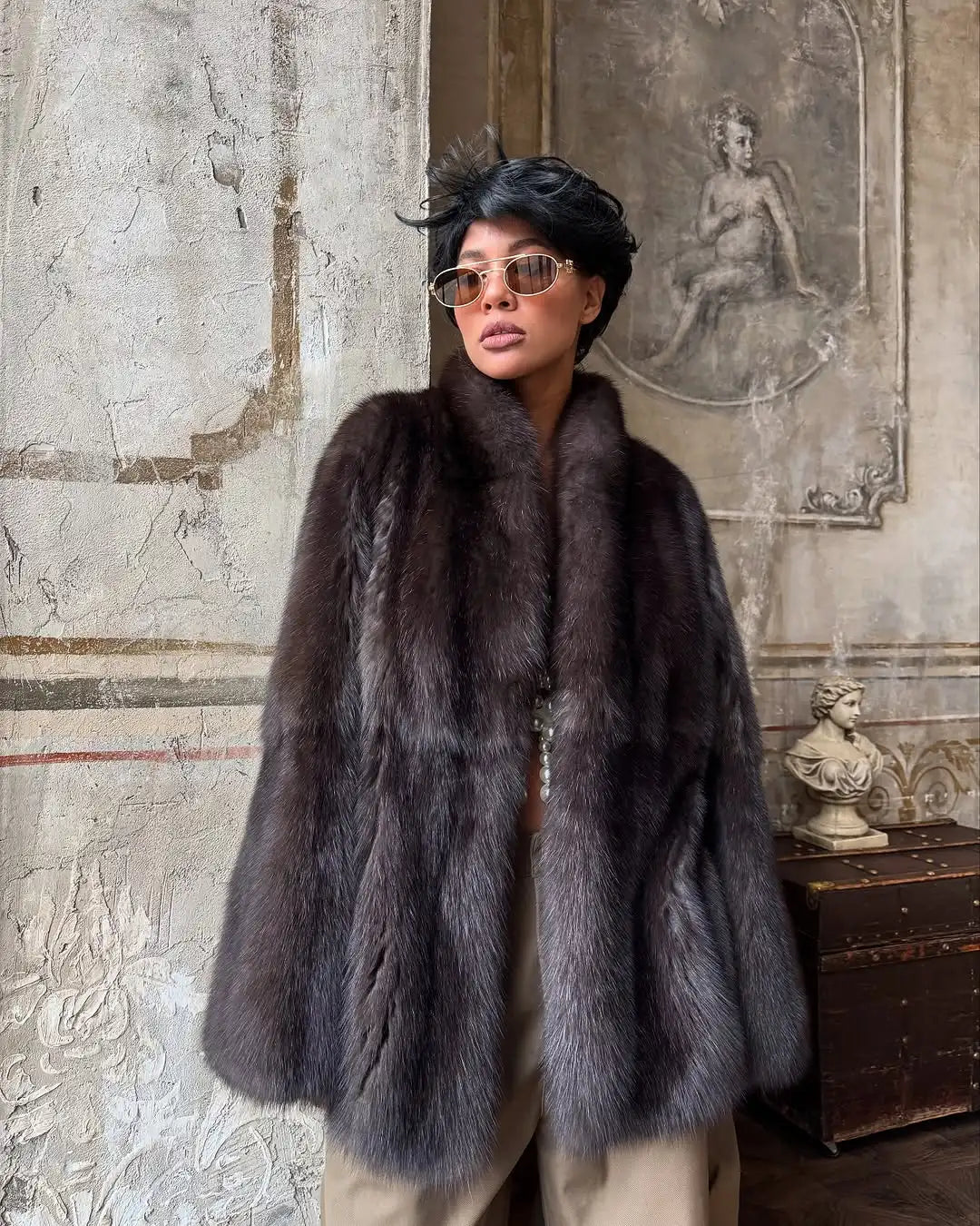 Brown Medium-length Fur Coat