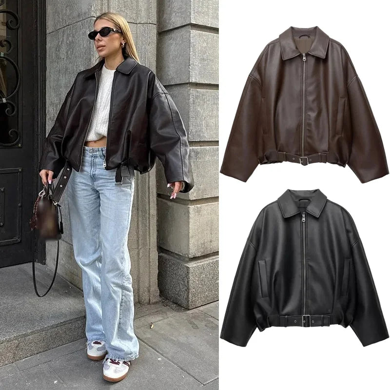 Vintage PU Leather Bomber Jackets 2