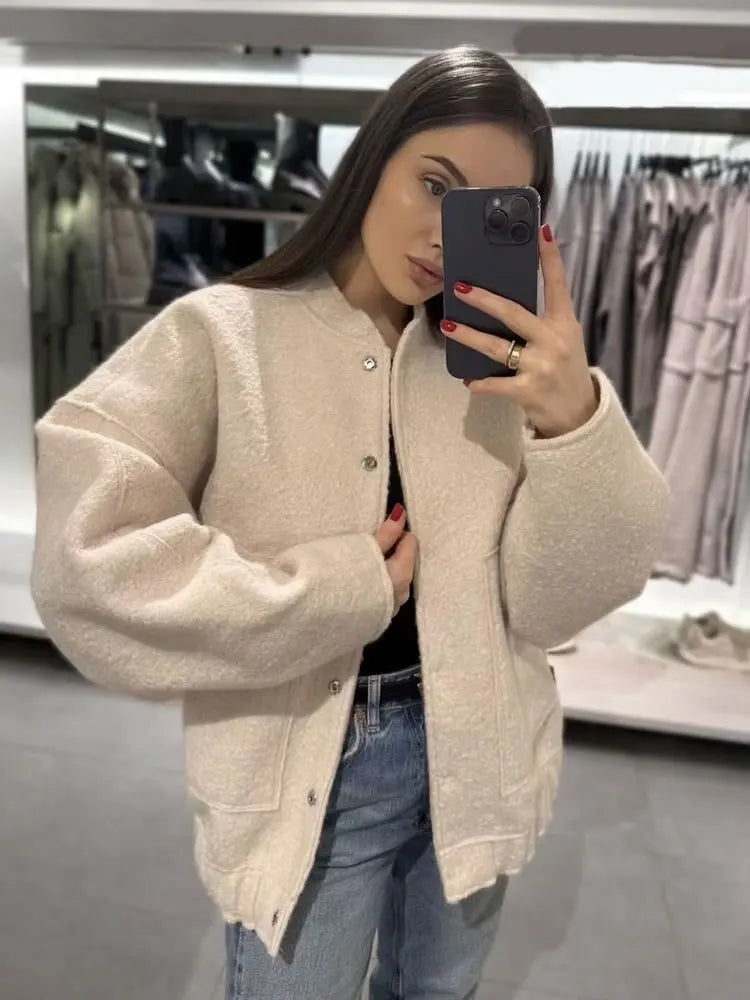 Pockets Oversized Bomber Jacket