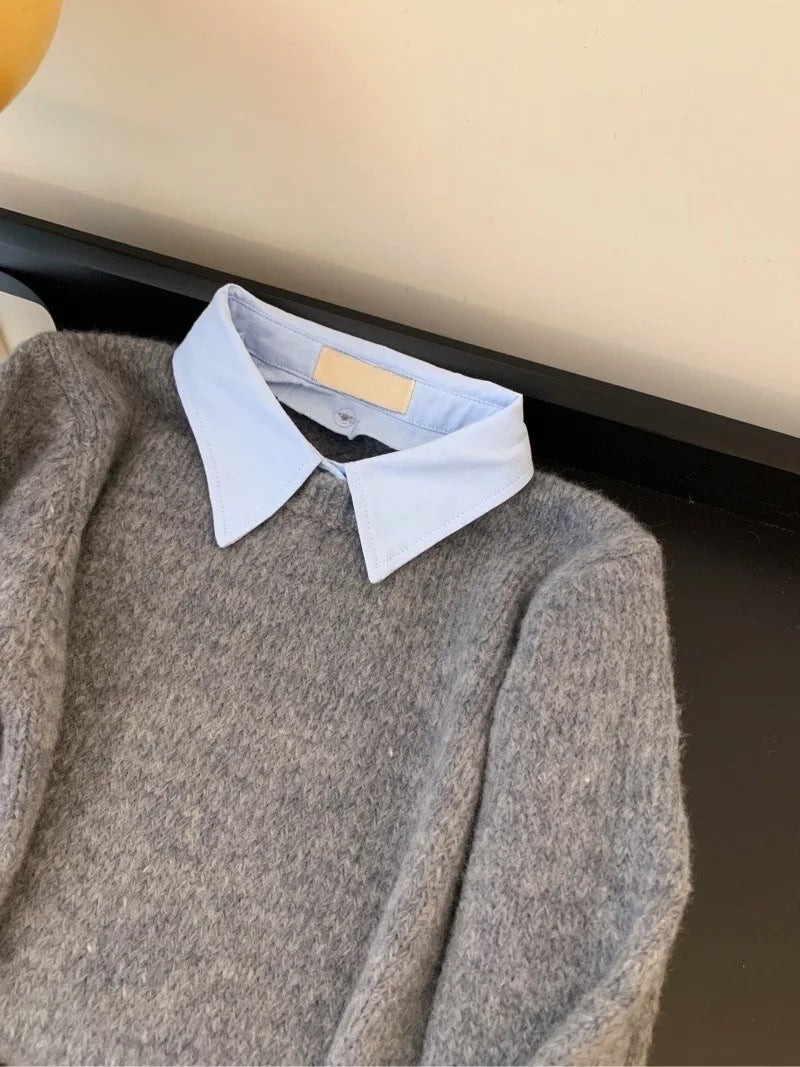 Fake Two Shirts Collar Sweater