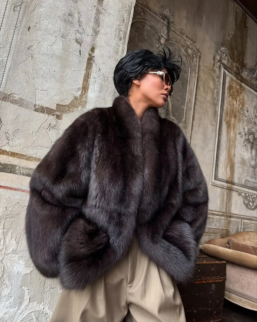 Brown Medium-length Fur Coat