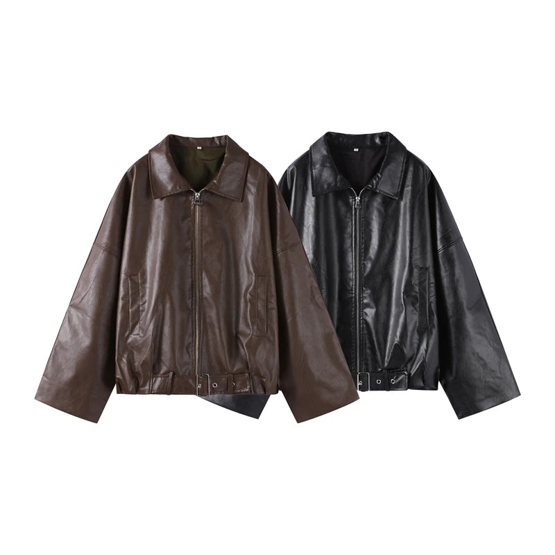 Vintage PU Leather Bomber Jackets 2