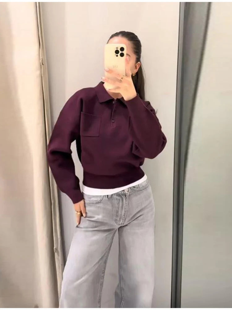 Wine Red Lapel Collar