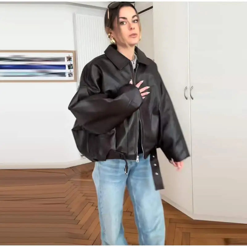 Vintage PU Leather Bomber Jackets 2