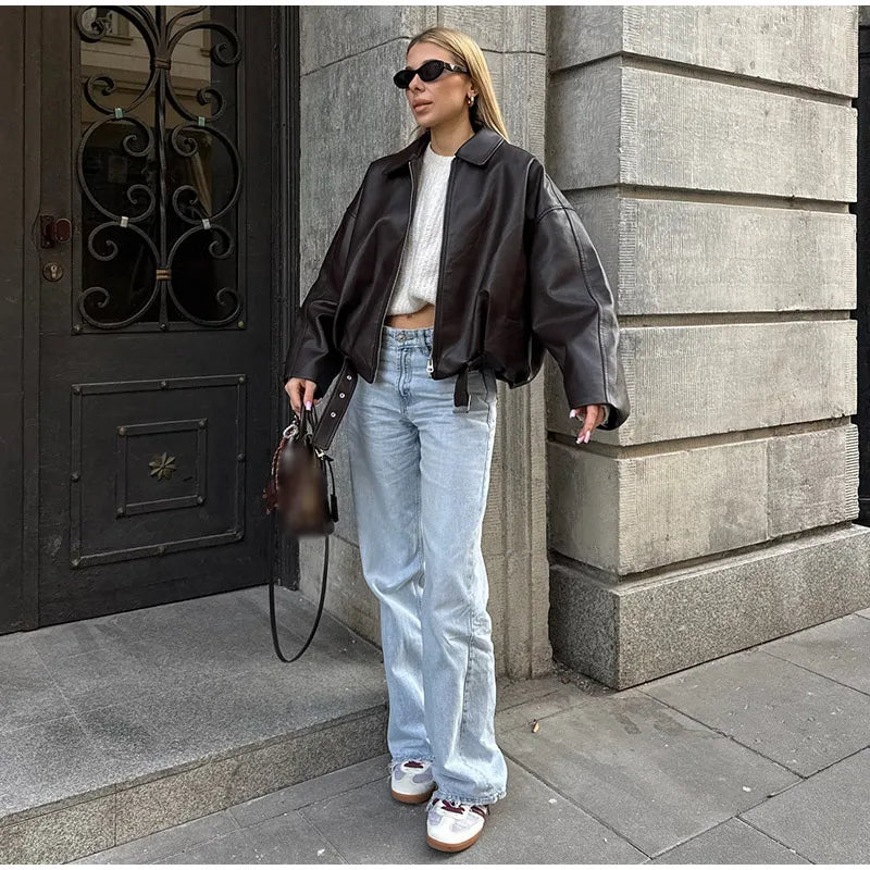 Vintage PU Leather Bomber Jackets 2