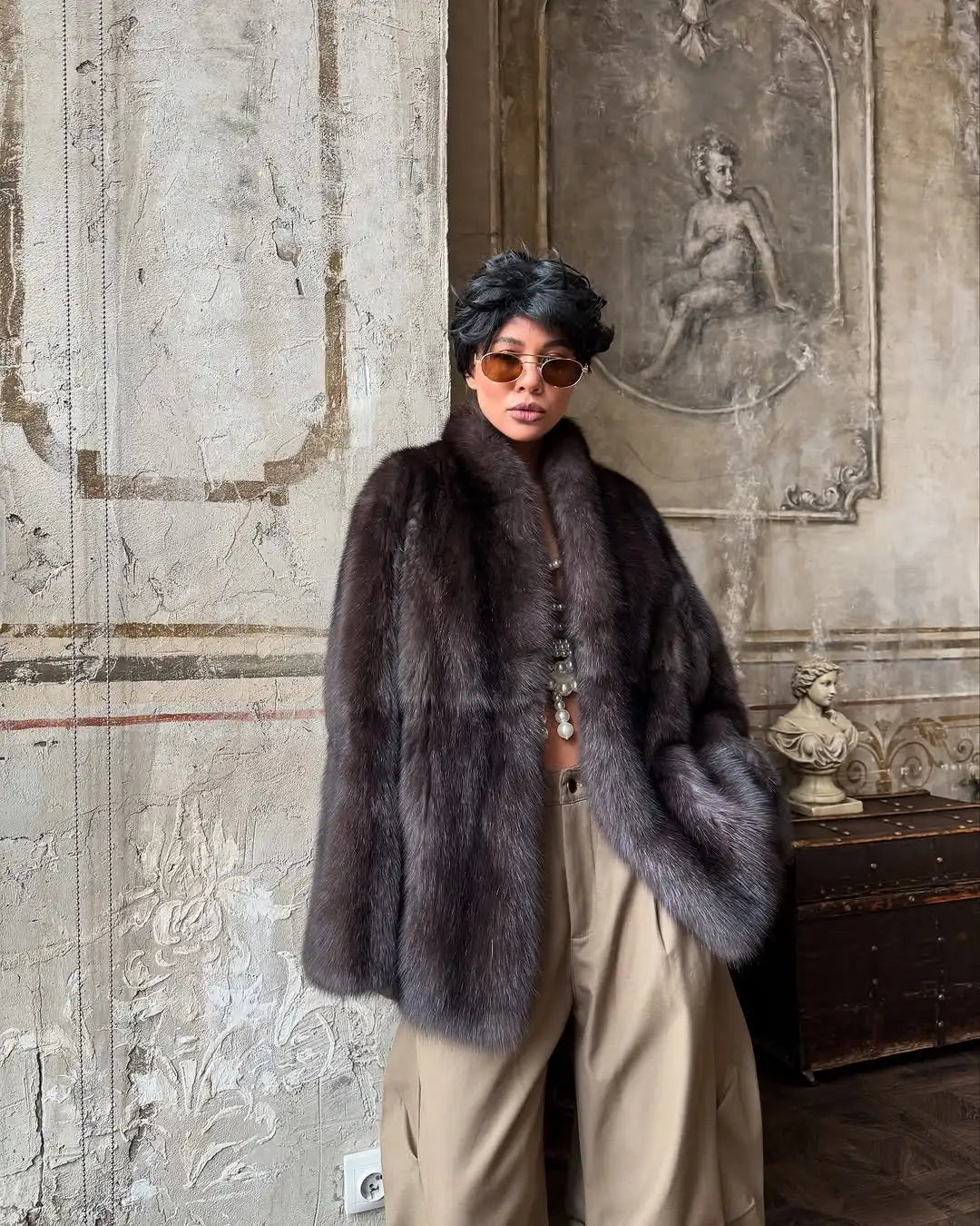 Brown Medium-length Fur Coat