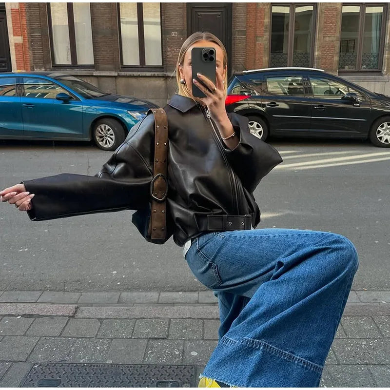 Vintage PU Leather Bomber Jackets 2