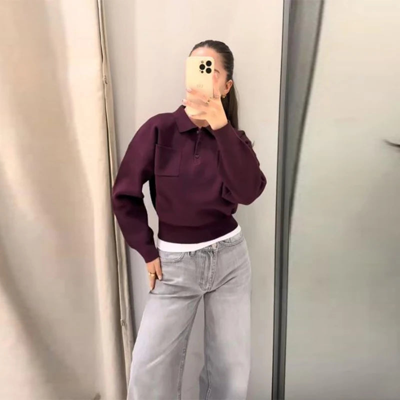 Wine Red Lapel Collar