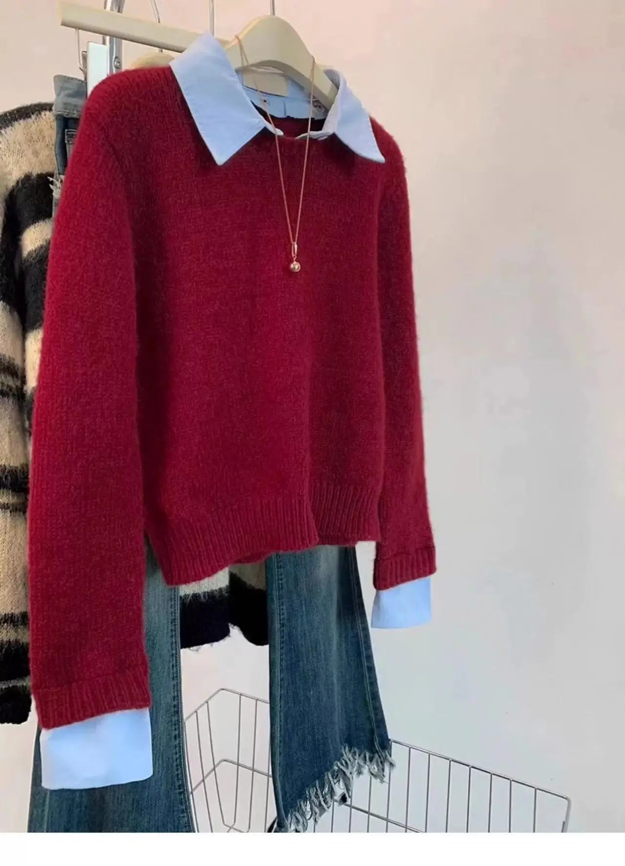 Fake Two Shirts Collar Sweater