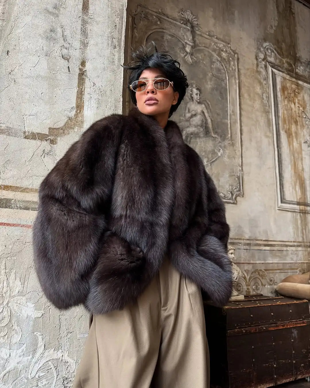 Brown Medium-length Fur Coat