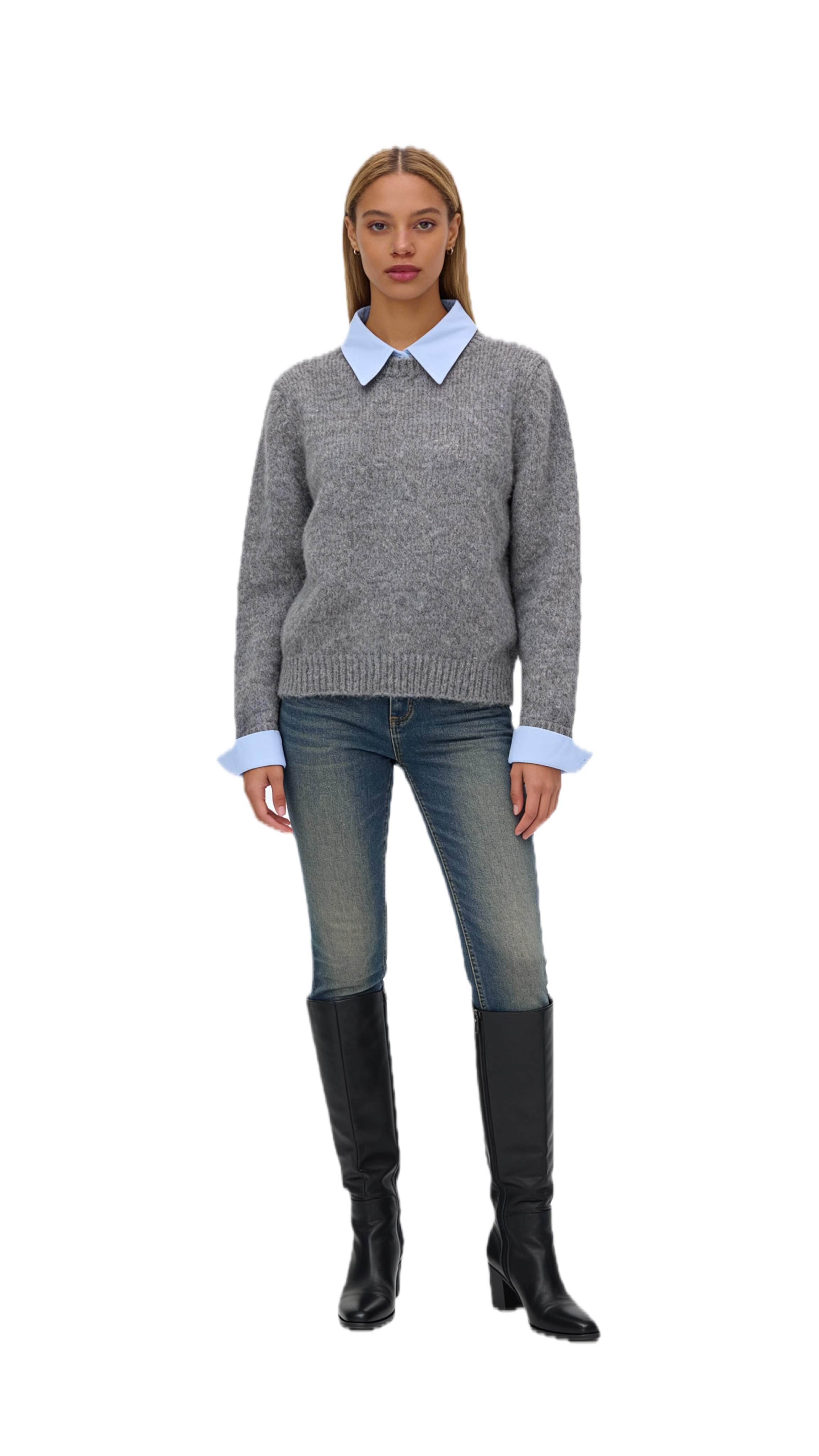 Fake Two Shirts Collar Sweater